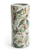 Umbrella stand with bird and nature pattern on a white background