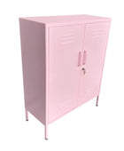 Pink metal locker on a white background