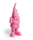 Pink garden gnome on a white background