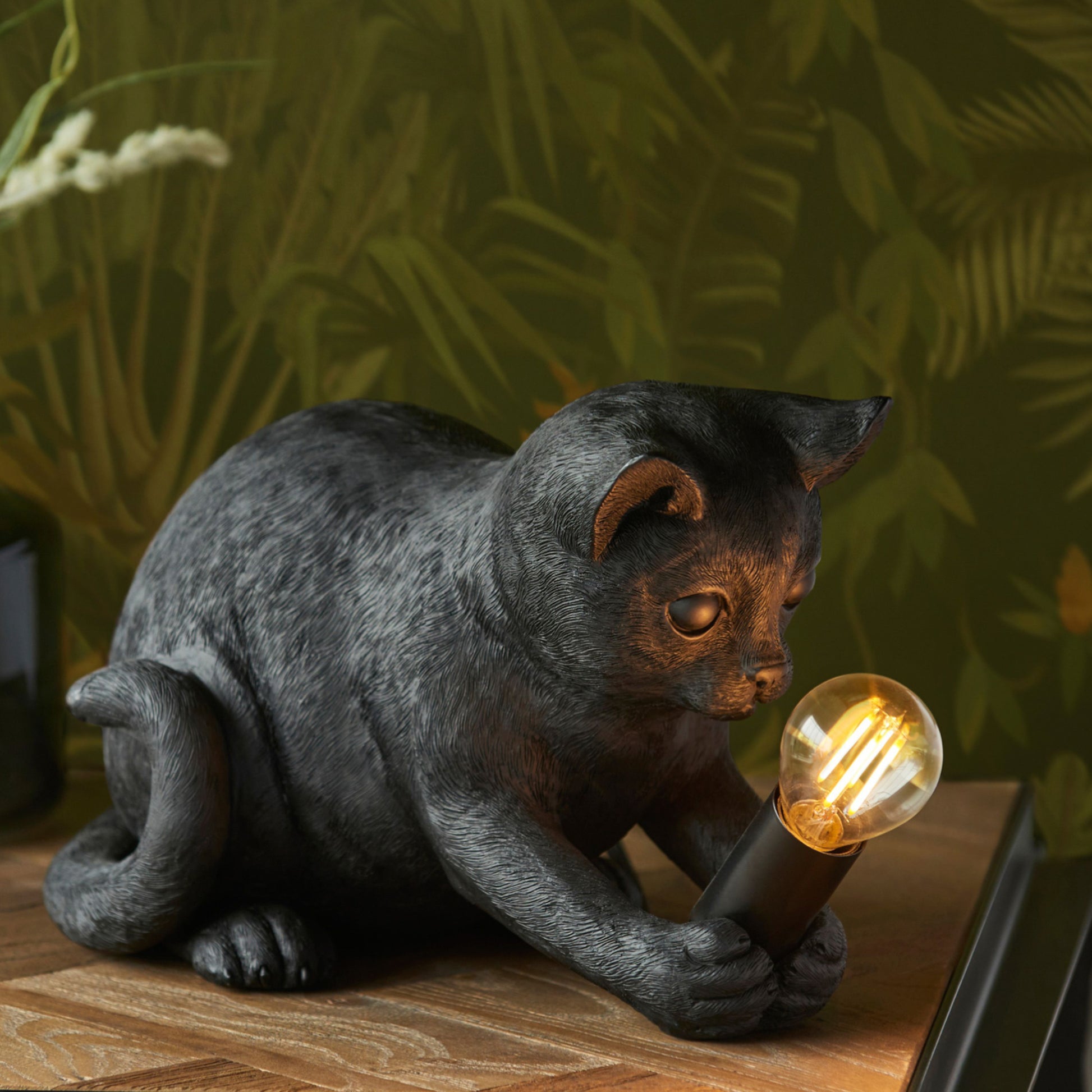 Playful Black Kitten Table Lamp