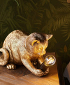 Playful Gold Kitten Table Lamp