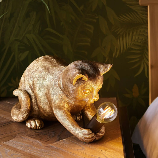 Playful Gold Kitten Table Lamp