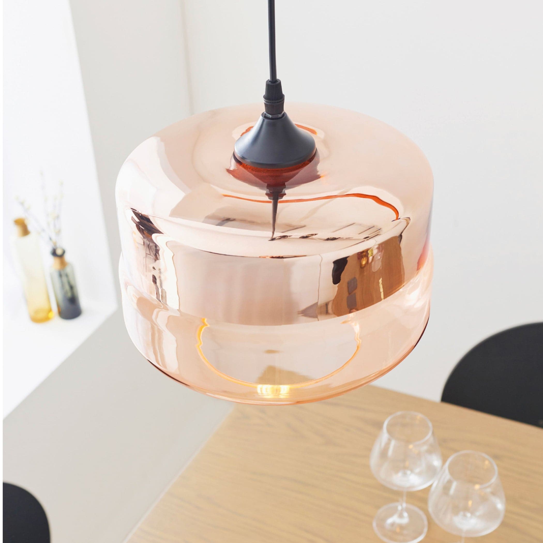 Polished Copper & Cognac Tinted Glass Pendant Light 3