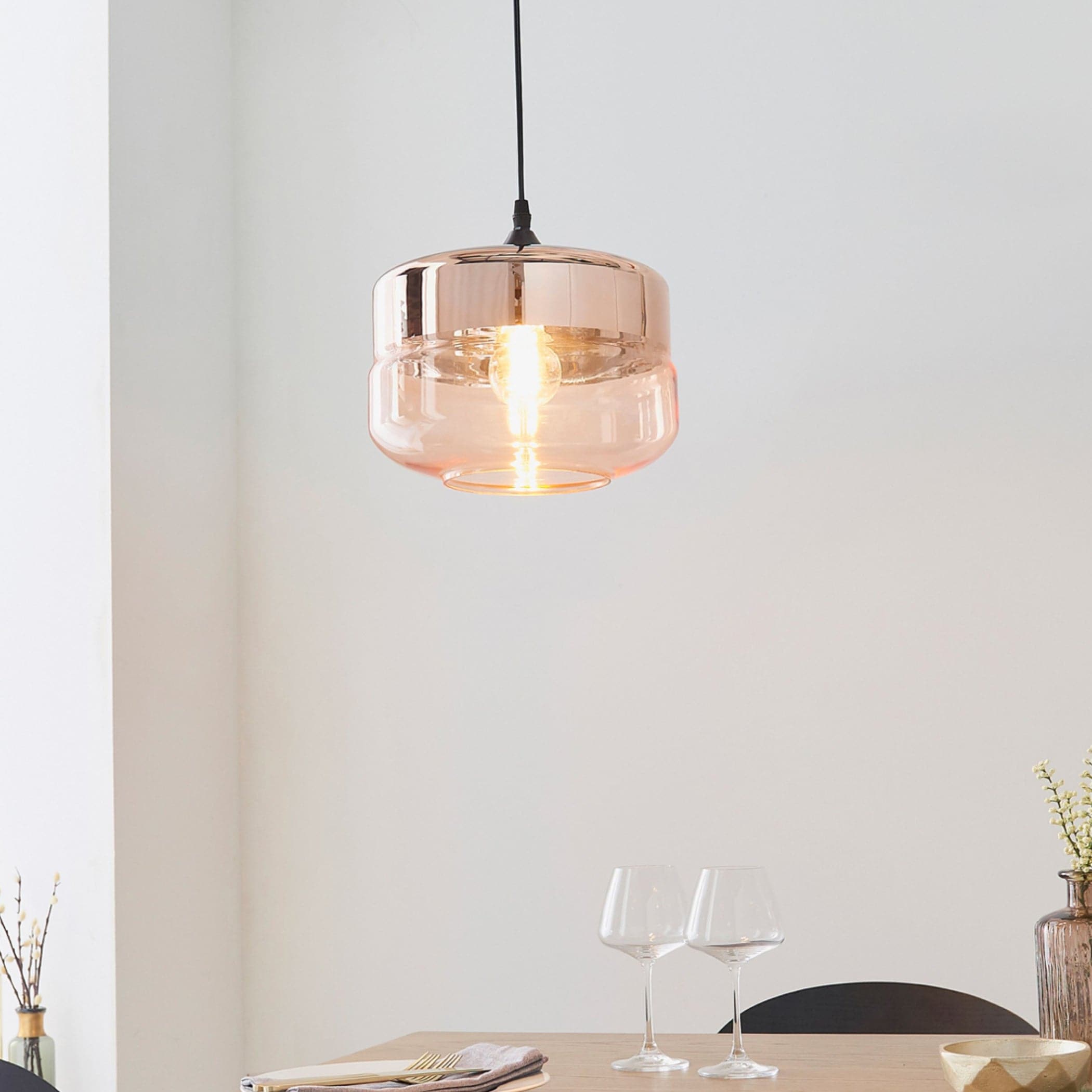 Polished Copper & Cognac Tinted Glass Pendant Light 2