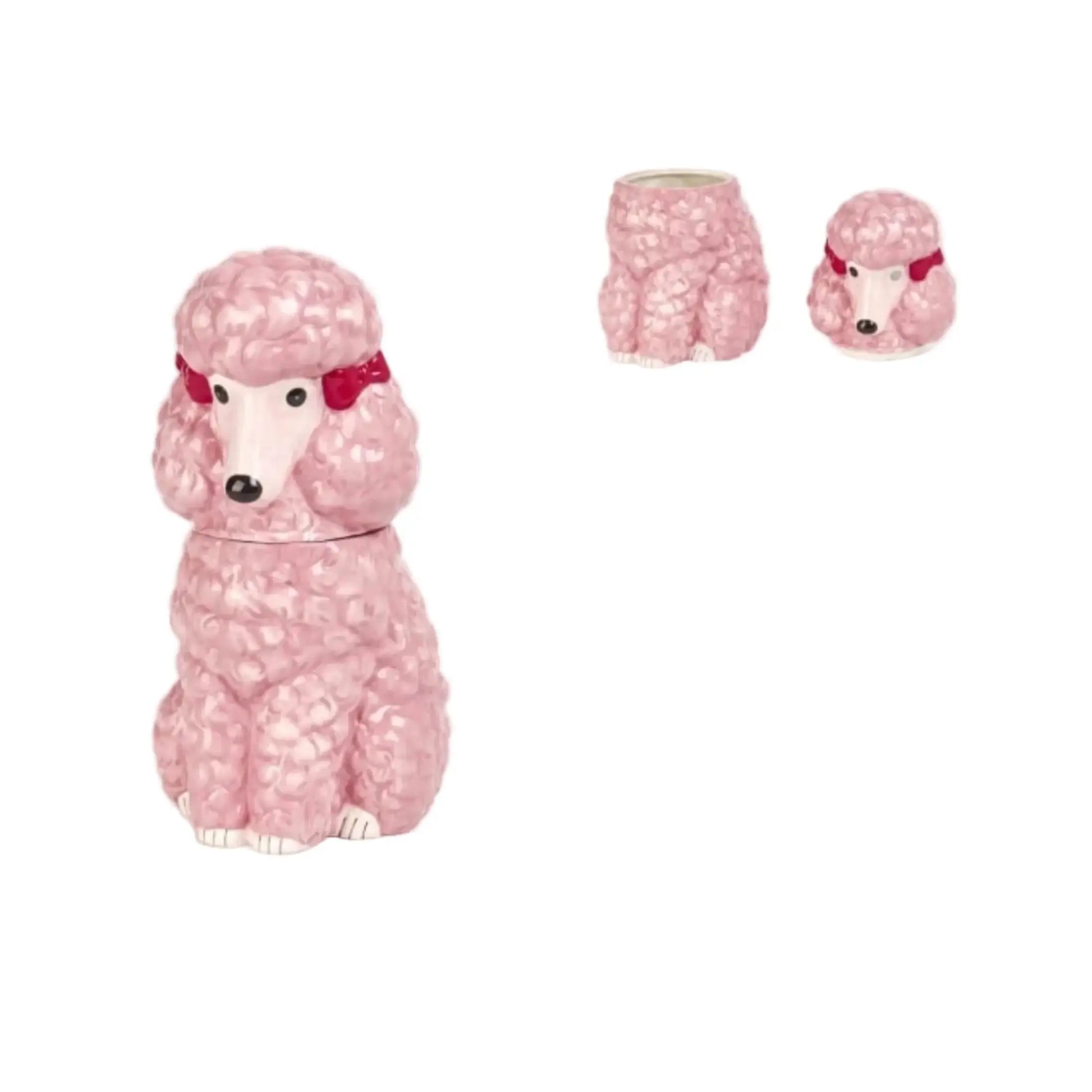 Set of pink poodle-shaped containers on a white background