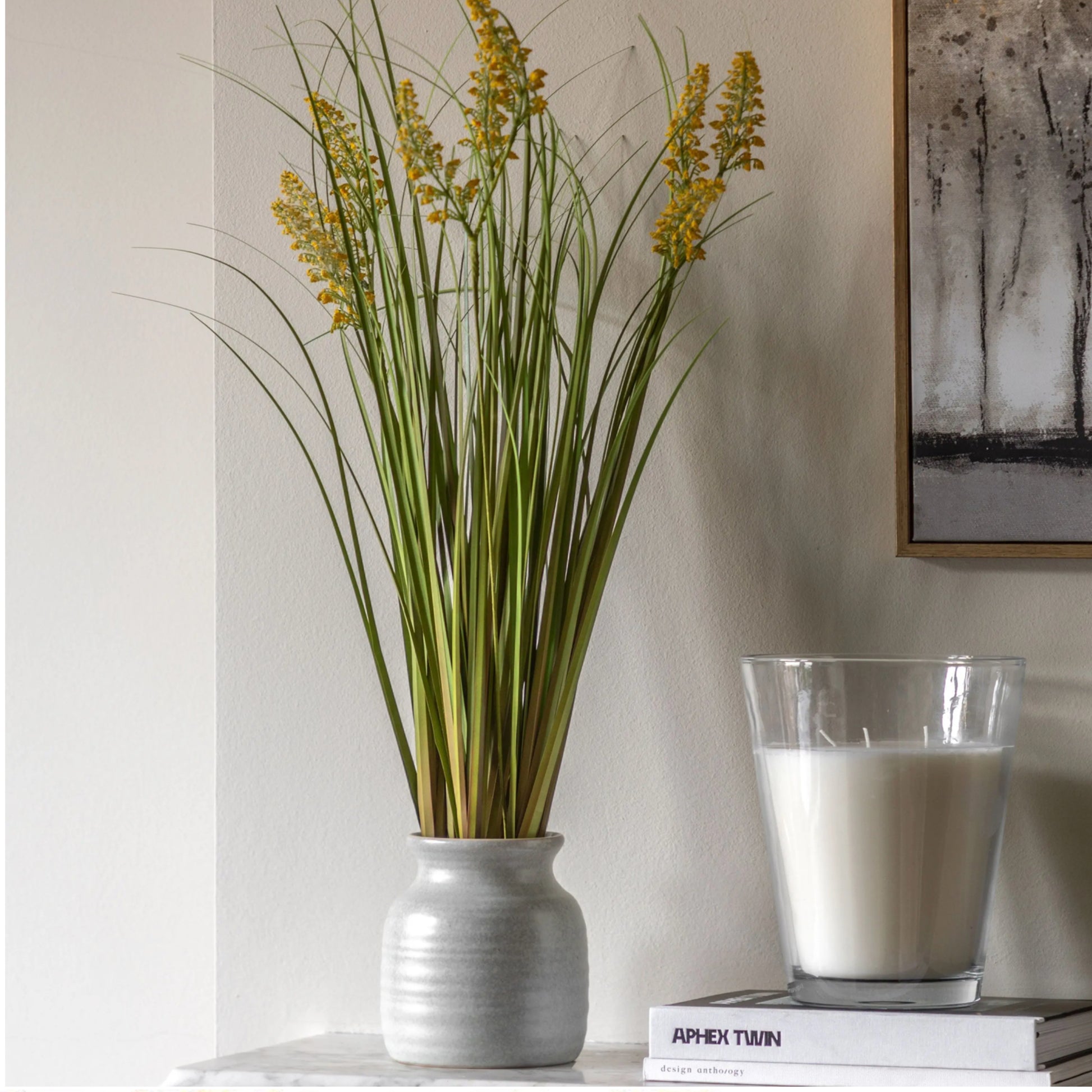 Potted Faux Wild Grass with Yellow Flower 77