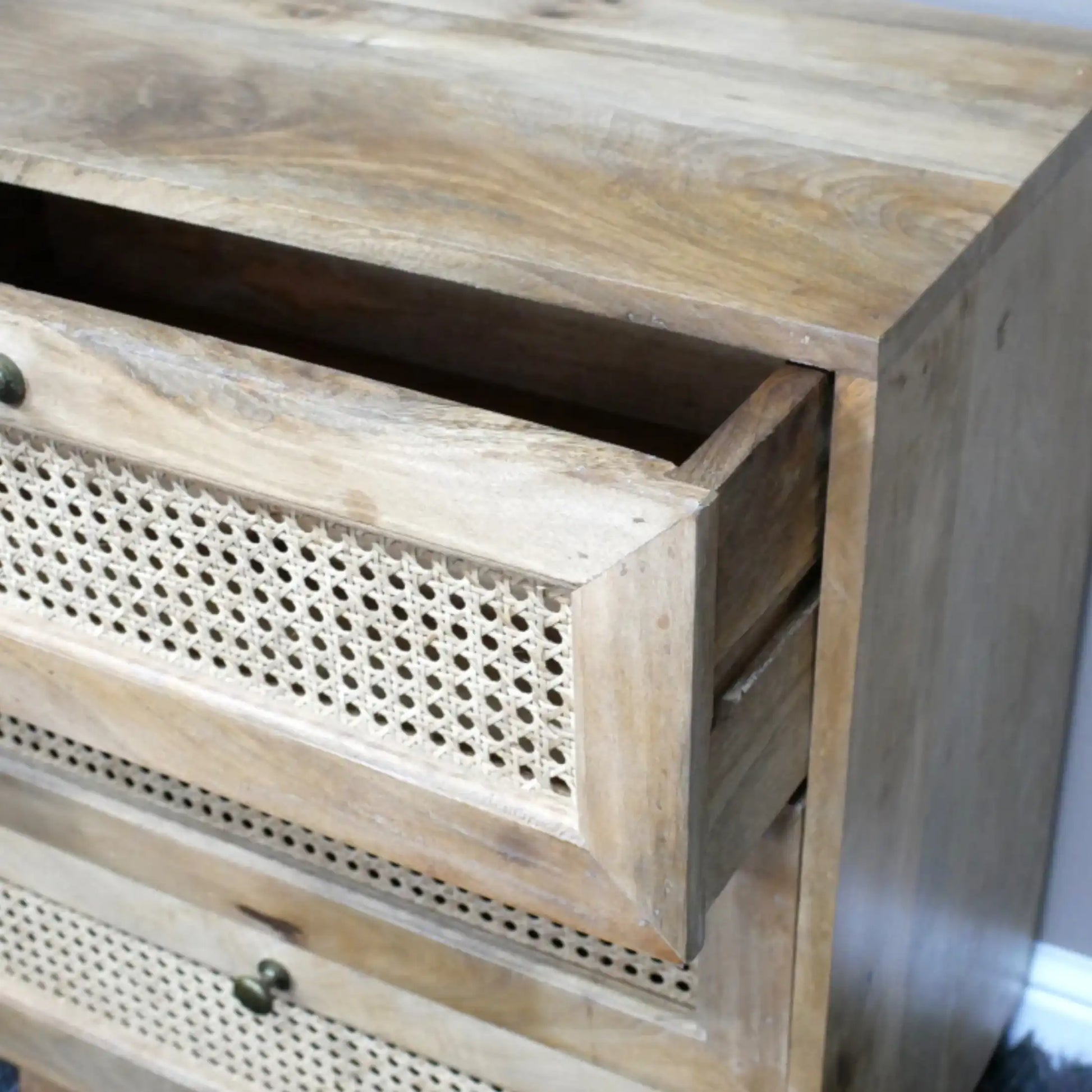 Rattan 3 Drawer Bedside Table