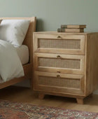 Rattan 3 Drawer Bedside Table