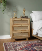 Rattan 3 Drawer Bedside Table