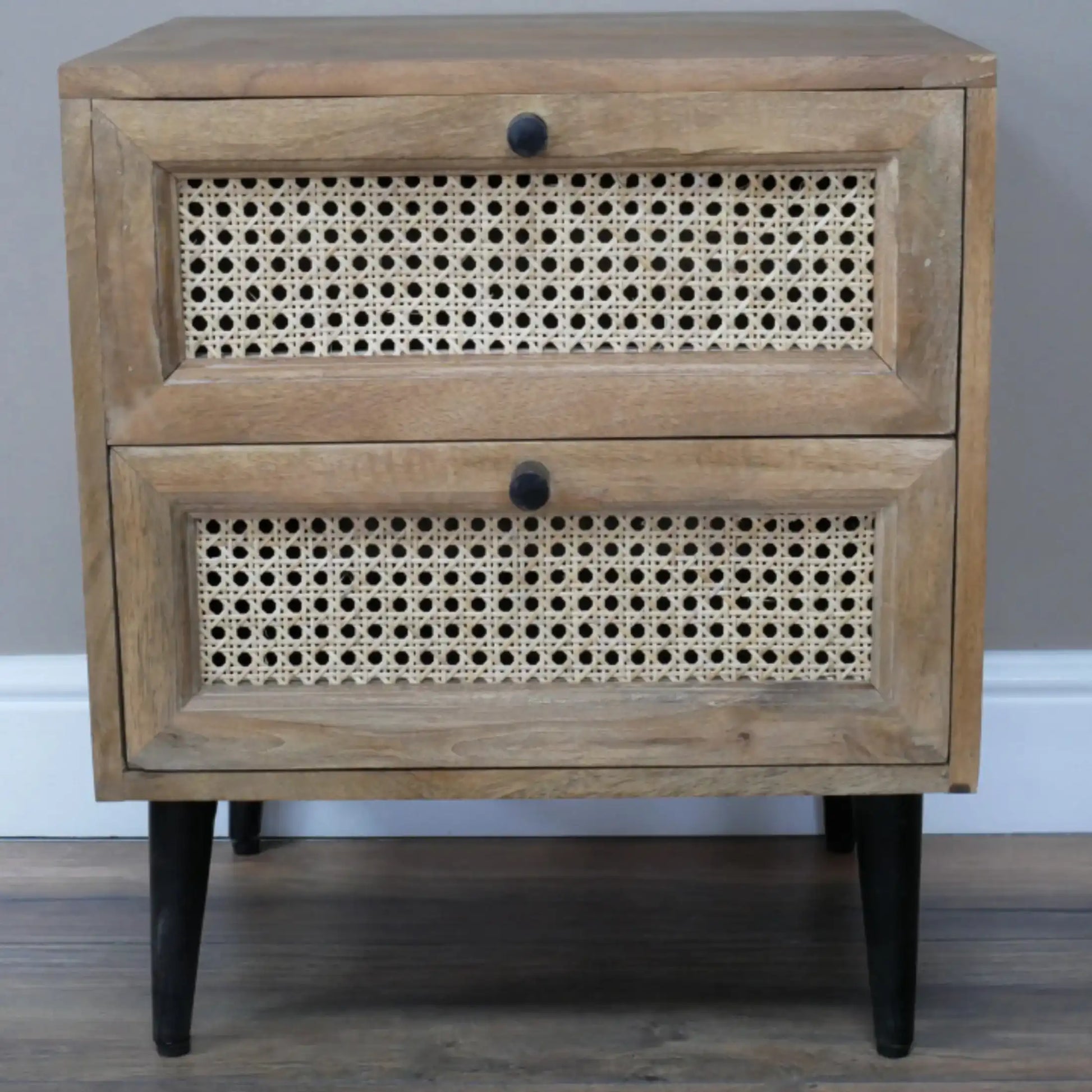 Rattan 2 Drawer Bedside Table