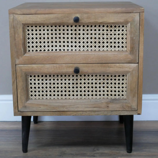 Rattan 2 Drawer Bedside Table