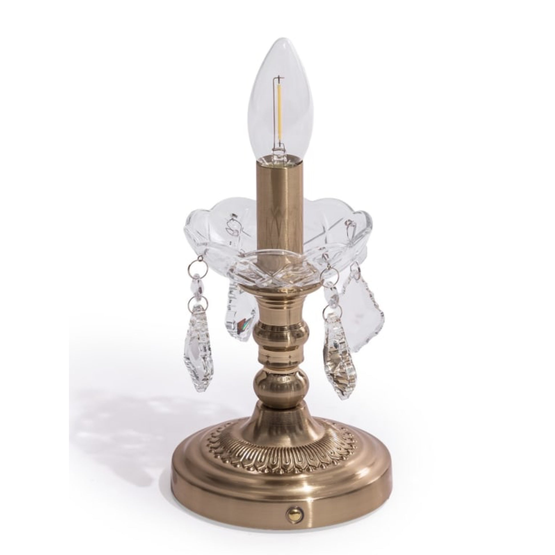Decorative candlestick with crystal accents on a white background