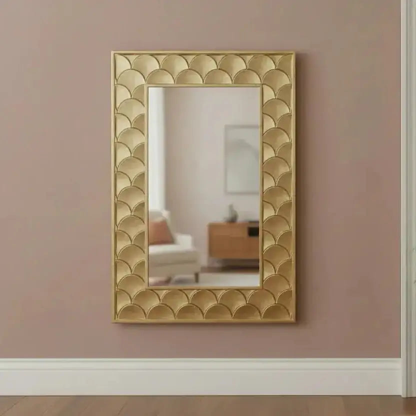 RectangularAntiqueGoldScallopWallMirror