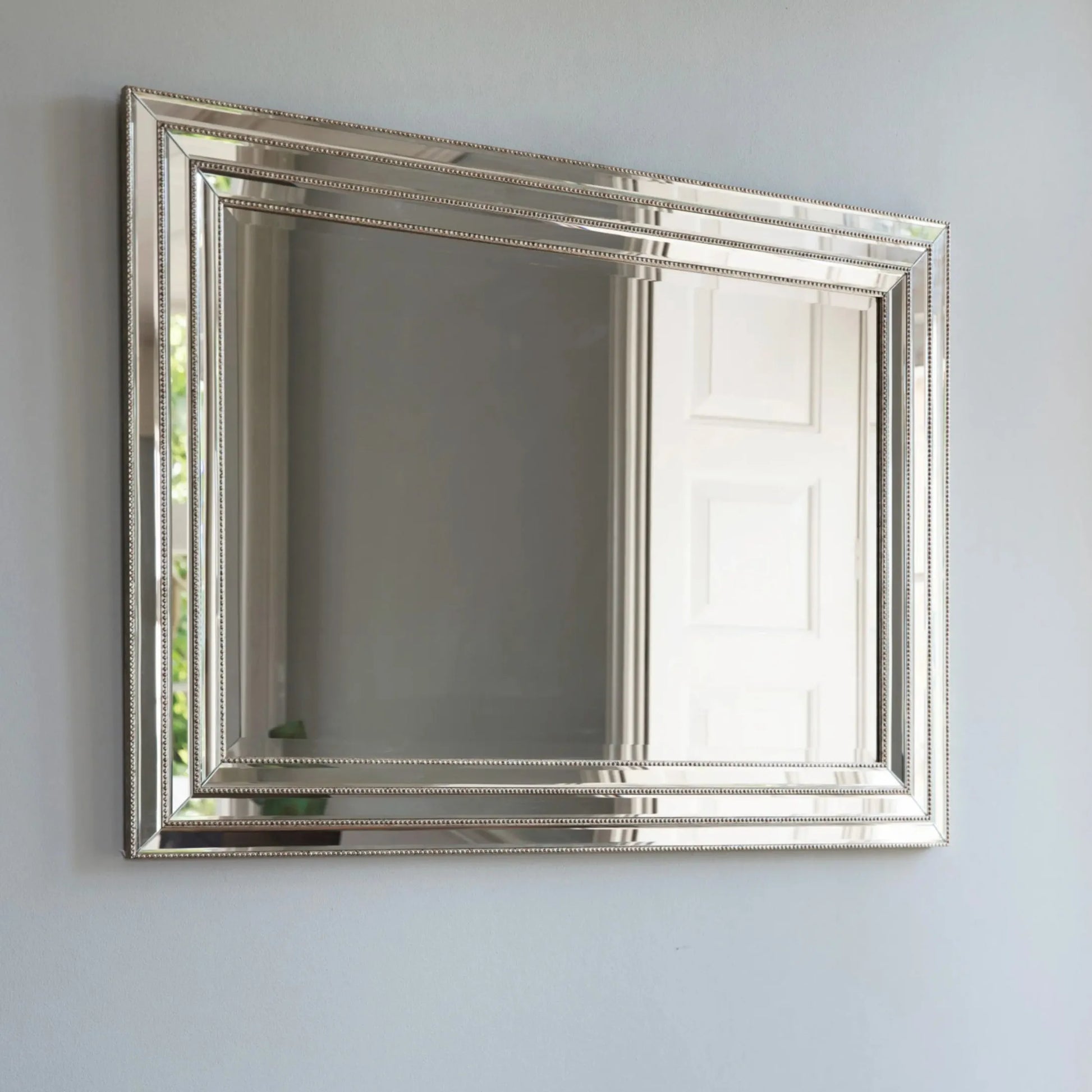 Rectangular Beaded Bevelled Edge Stepped Frame Wall Mirror