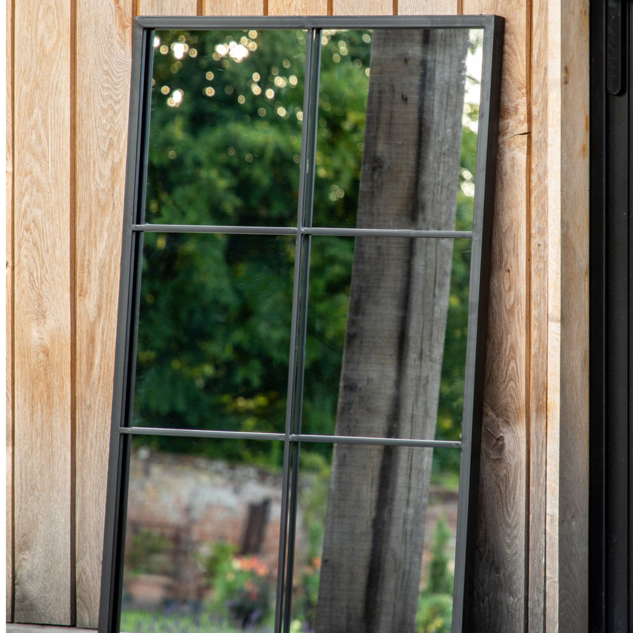 Rectangular Black Outdoor Garden Window Wall Mirror 1
