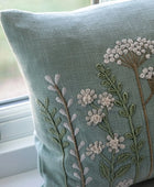 Rectangular Embroidered Meadow Duck Egg Blue Cushion 55