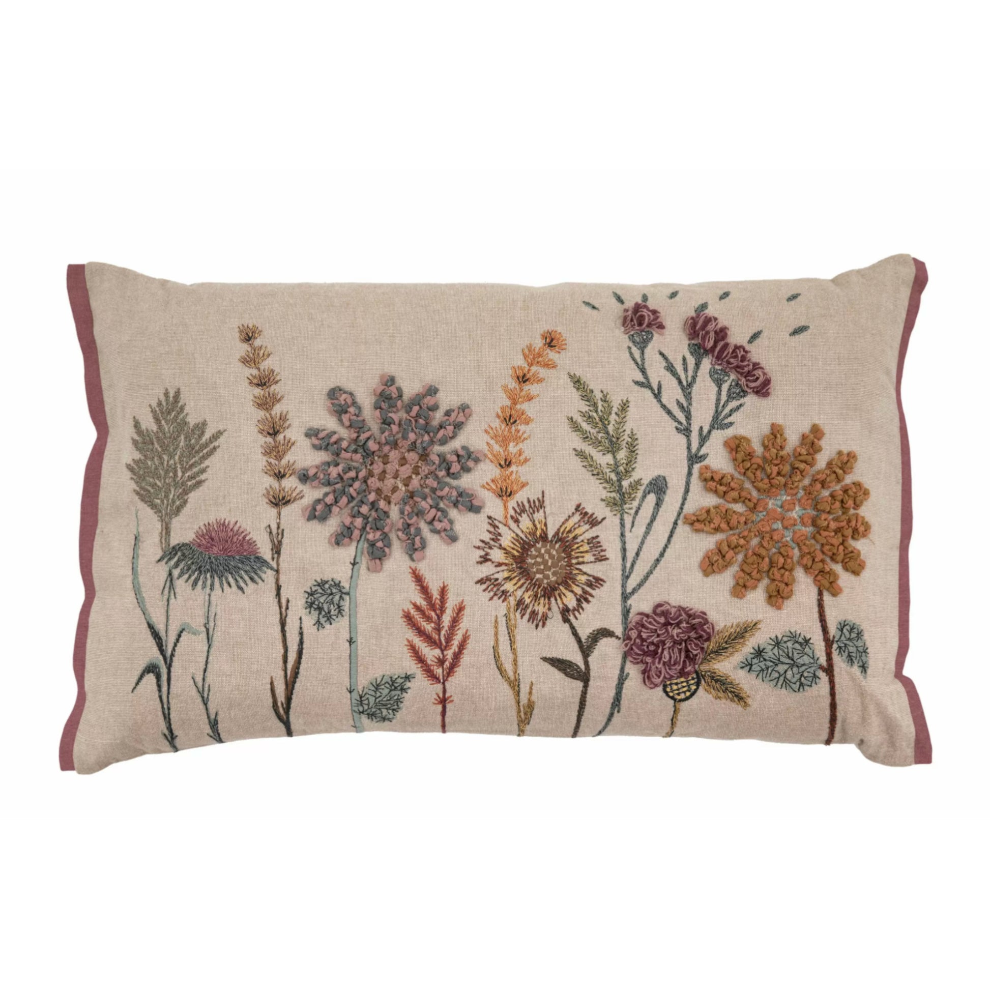 Rectangular Embroidered Meadow Floral Cushion