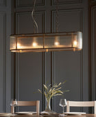 Rectangular Ribbed Glass & Antique Brass Linear Pendant Light 1