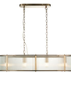 Rectangular Ribbed Glass & Antique Brass Linear Pendant Light 2