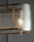 Rectangular Ribbed Glass & Antique Brass Linear Pendant Light 5