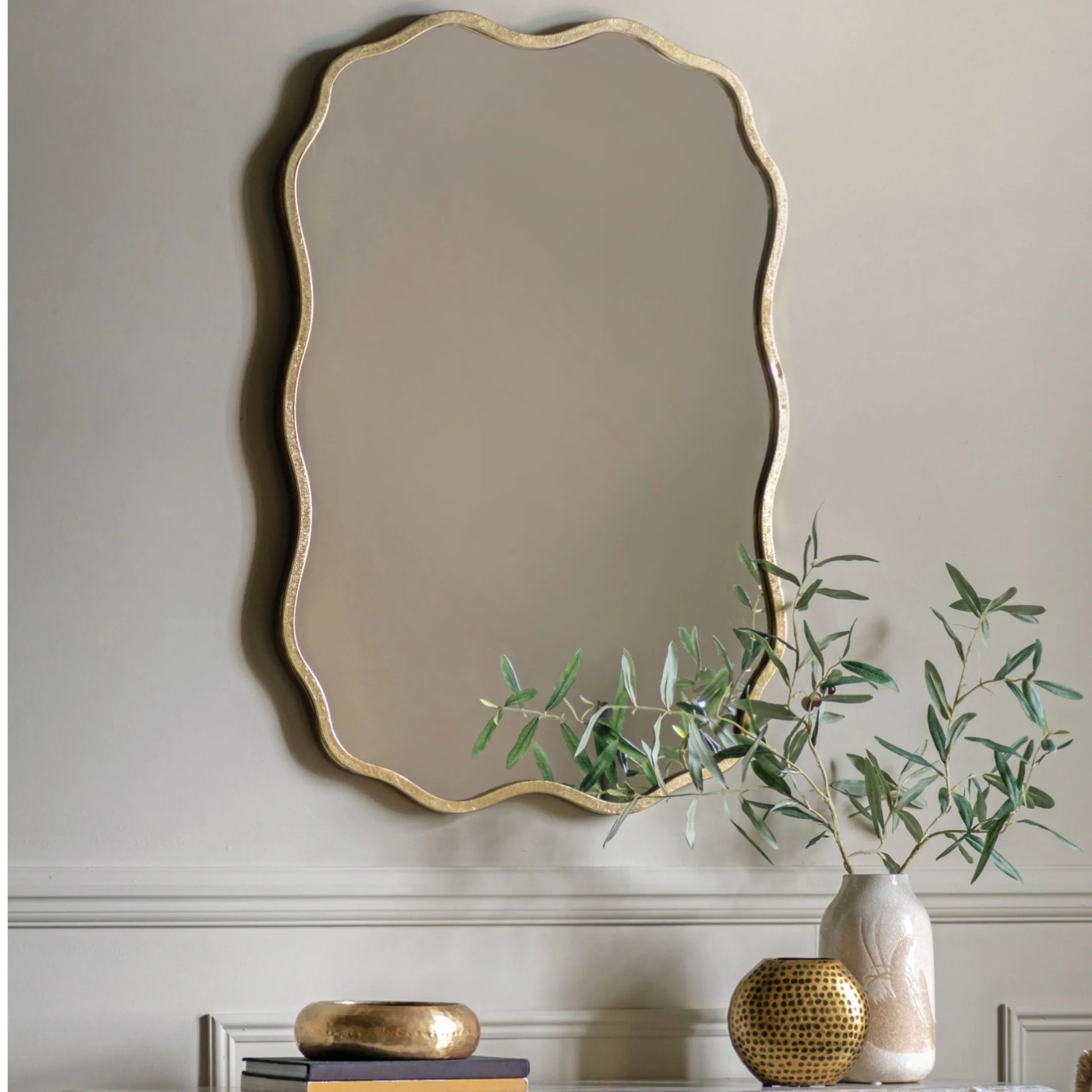 Rectangular Rustic Gold Wavy Edge Wall Mirror 1