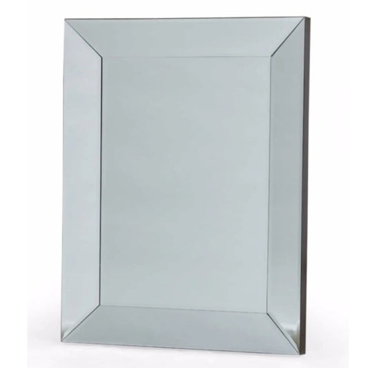 Rectangular mirror with a silver frame on a white background