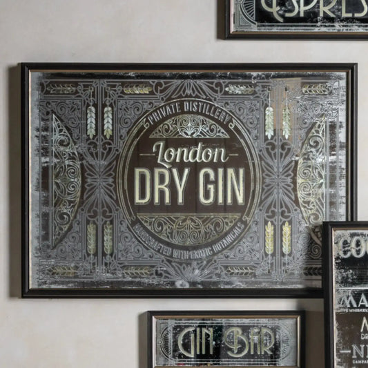 Rectangular Antique Glass London Dry Gin Wall Mirror 33