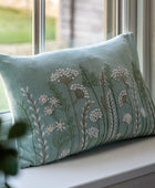Rectangular Embroidered Meadow Duck Egg Blue Cushion 1
