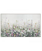 Framed artwork of a colorful floral field on a white background