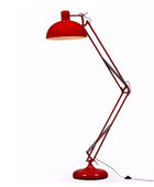 Red floor lamp with a long arm on a white background