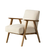 Beige armchair with wooden frame on a white background