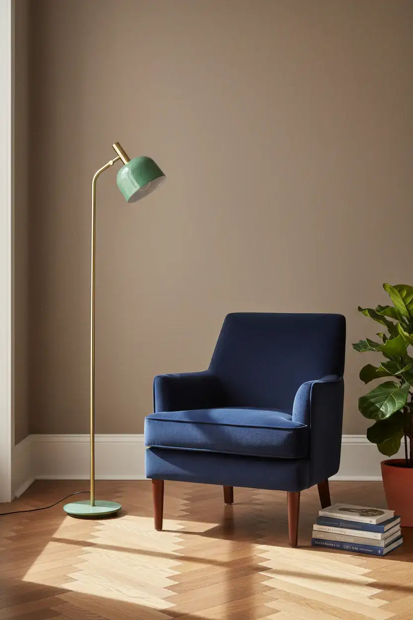 Green floor lamp with a white background