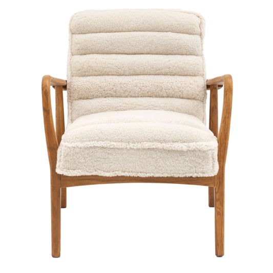 Ribbed Cream Sheepskin Fabric Armchair 1