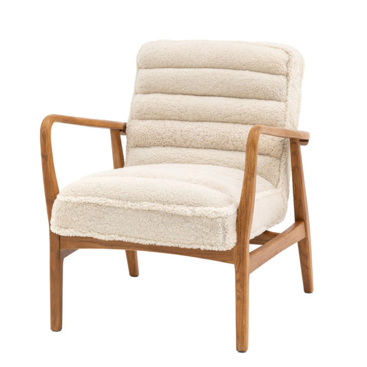 Ribbed Cream Sheepskin Fabric Armchair