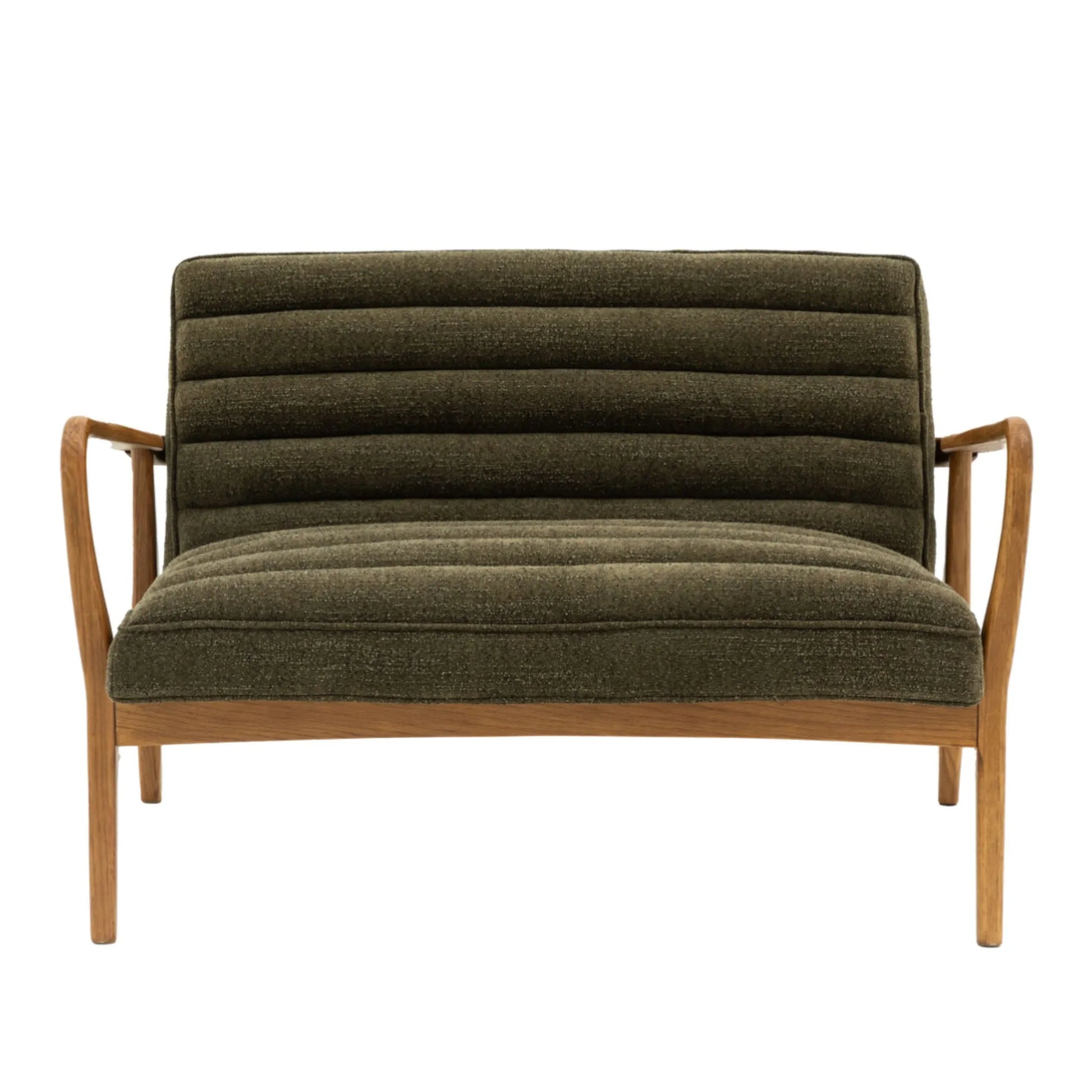 Ribbed Green Boucle Fabric Two Seater Armchair