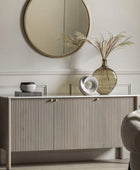 Ribbed Mango Wood & Carrera Marble Top Sideboard - The Farthing