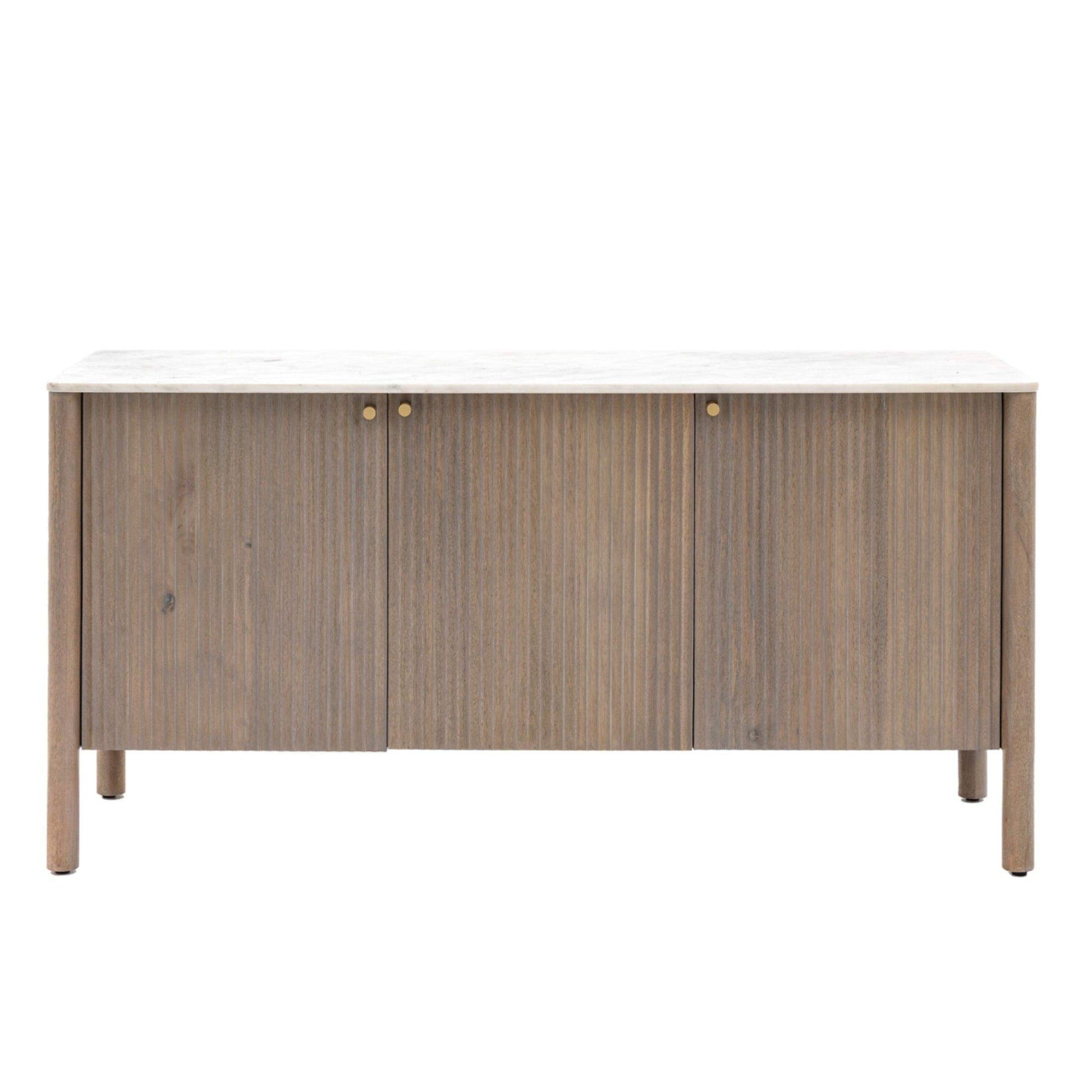 Ribbed Mango Wood & Carrera Marble Top Sideboard - The Farthing