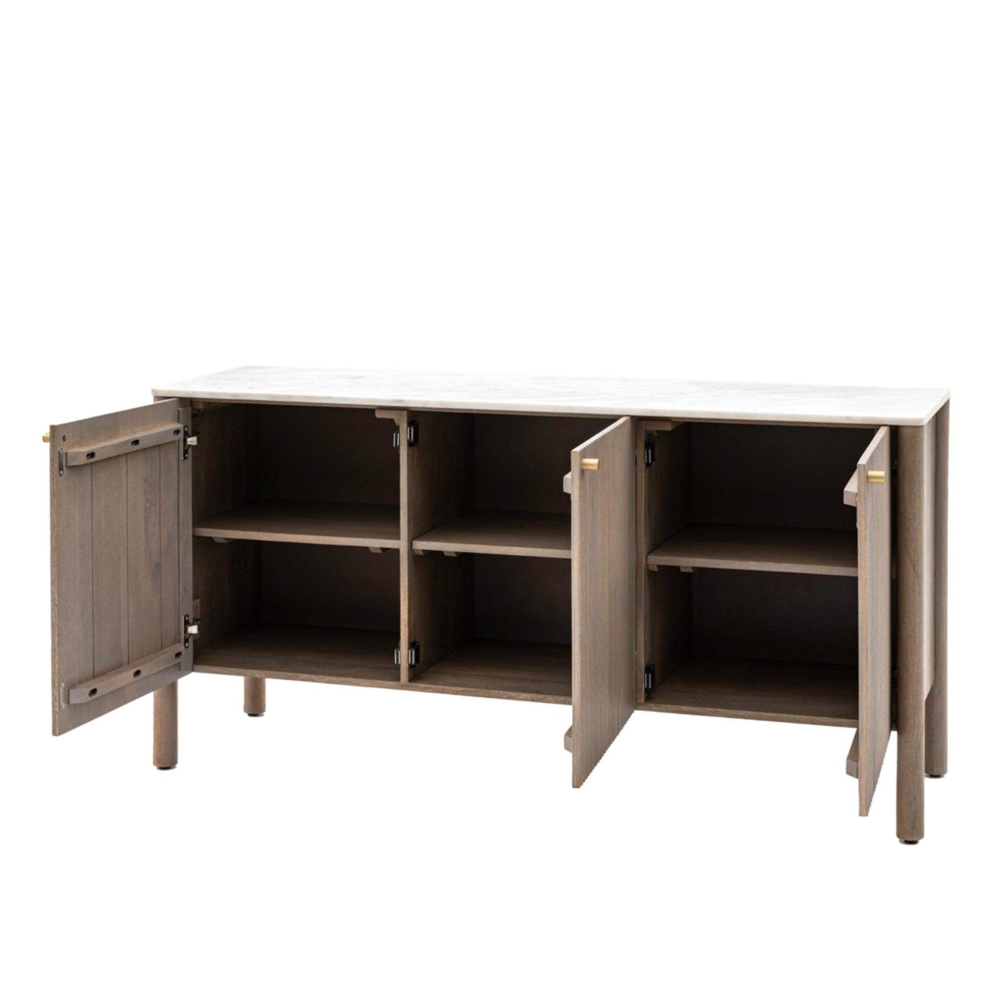 Ribbed Mango Wood & Carrera Marble Top Sideboard - The Farthing