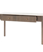 Ribbed Mango Wood & Carrera Marble Top Console Table - The Farthing