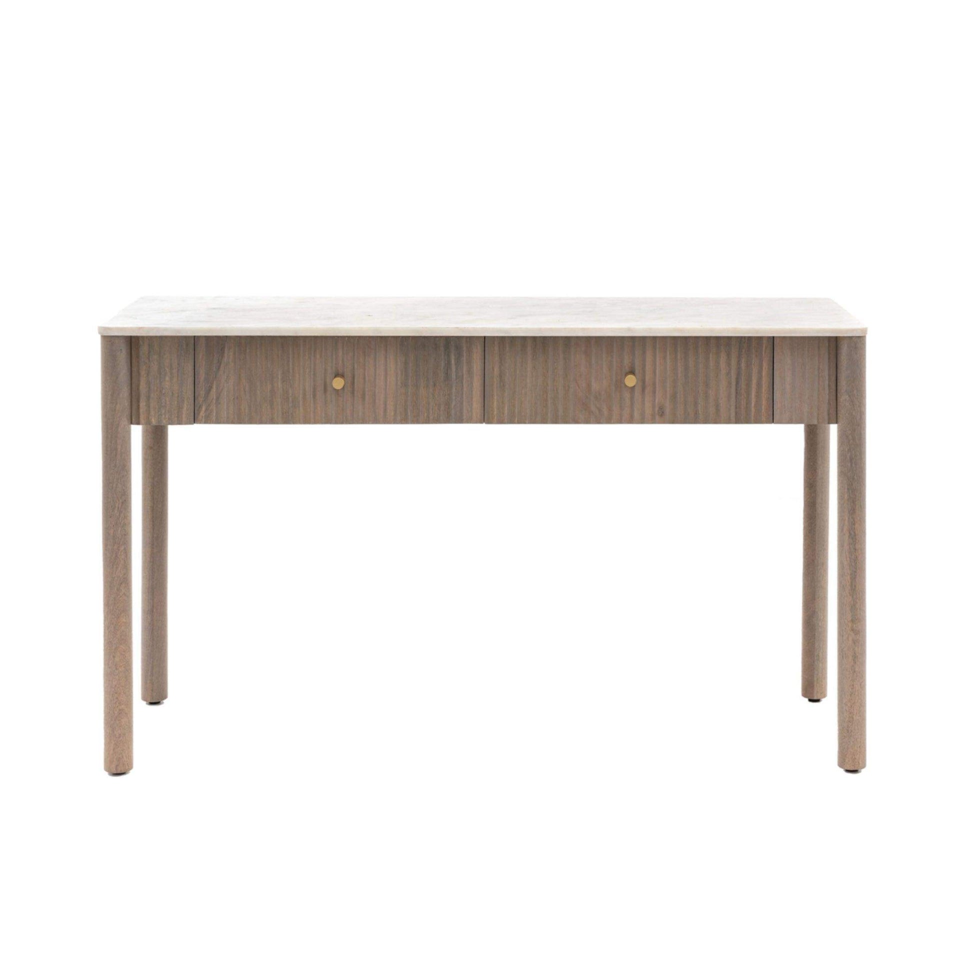 Ribbed Mango Wood & Carrera Marble Top Console Table - The Farthing