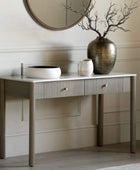 Ribbed Mango Wood & Carrera Marble Top Console Table - The Farthing