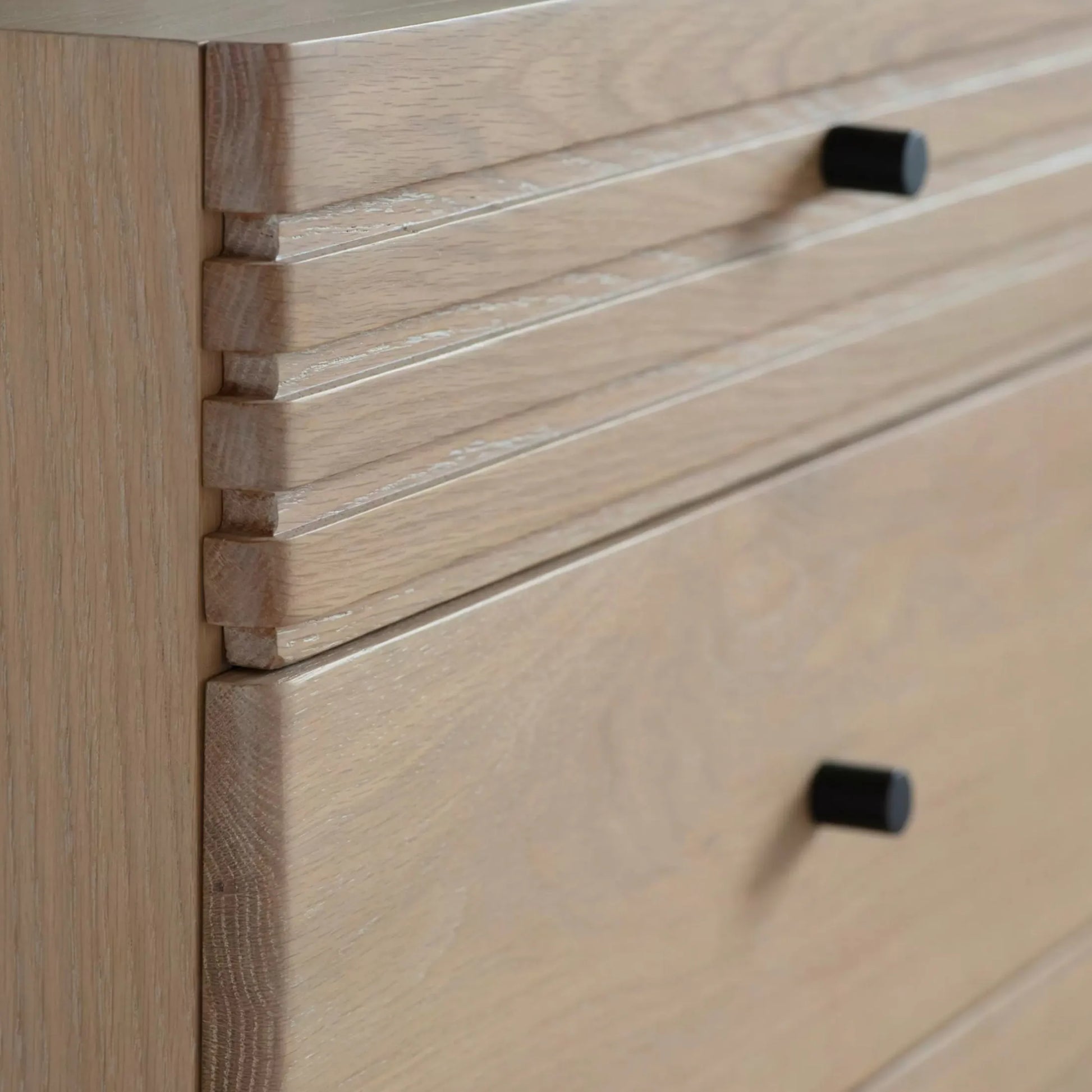 Ribbed Top Oak Sideboard Six Drawer Cabinet