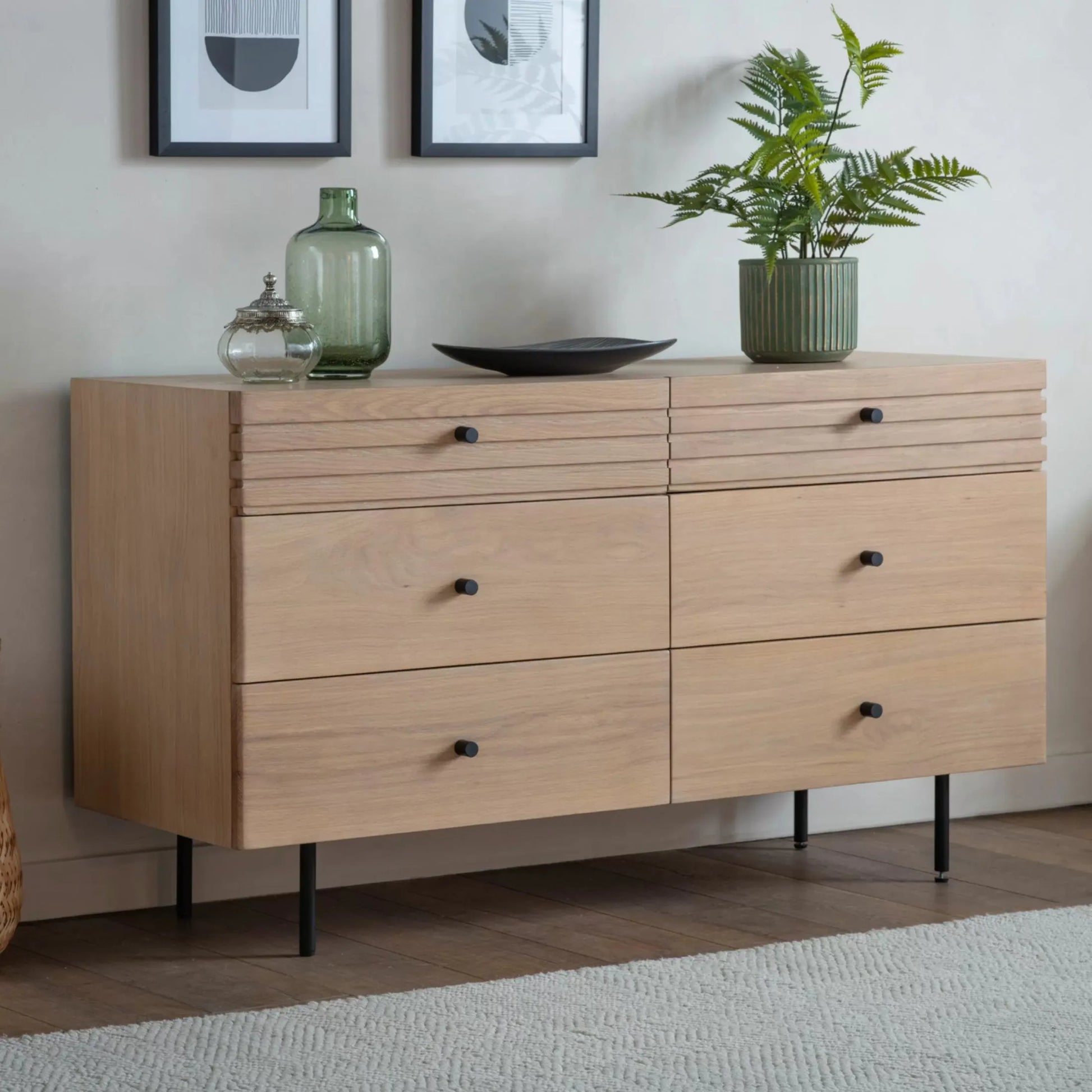 Ribbed Top Oak Sideboard Six Drawer Cabinet 4