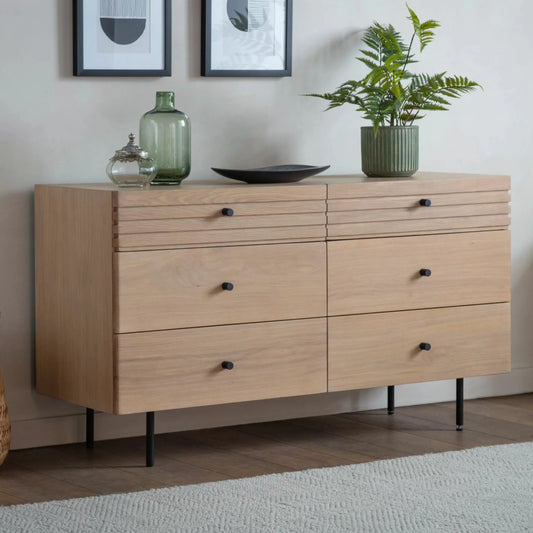 Ribbed Top Oak Sideboard Six Drawer Cabinet 4