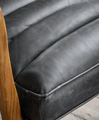 Ribbed Vintage Ebony Black Leather Arm Chair 654