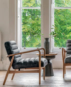 Ribbed Vintage Ebony Black Leather Arm Chair 66