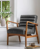 Ribbed Vintage Ebony Black Leather Arm Chair 665