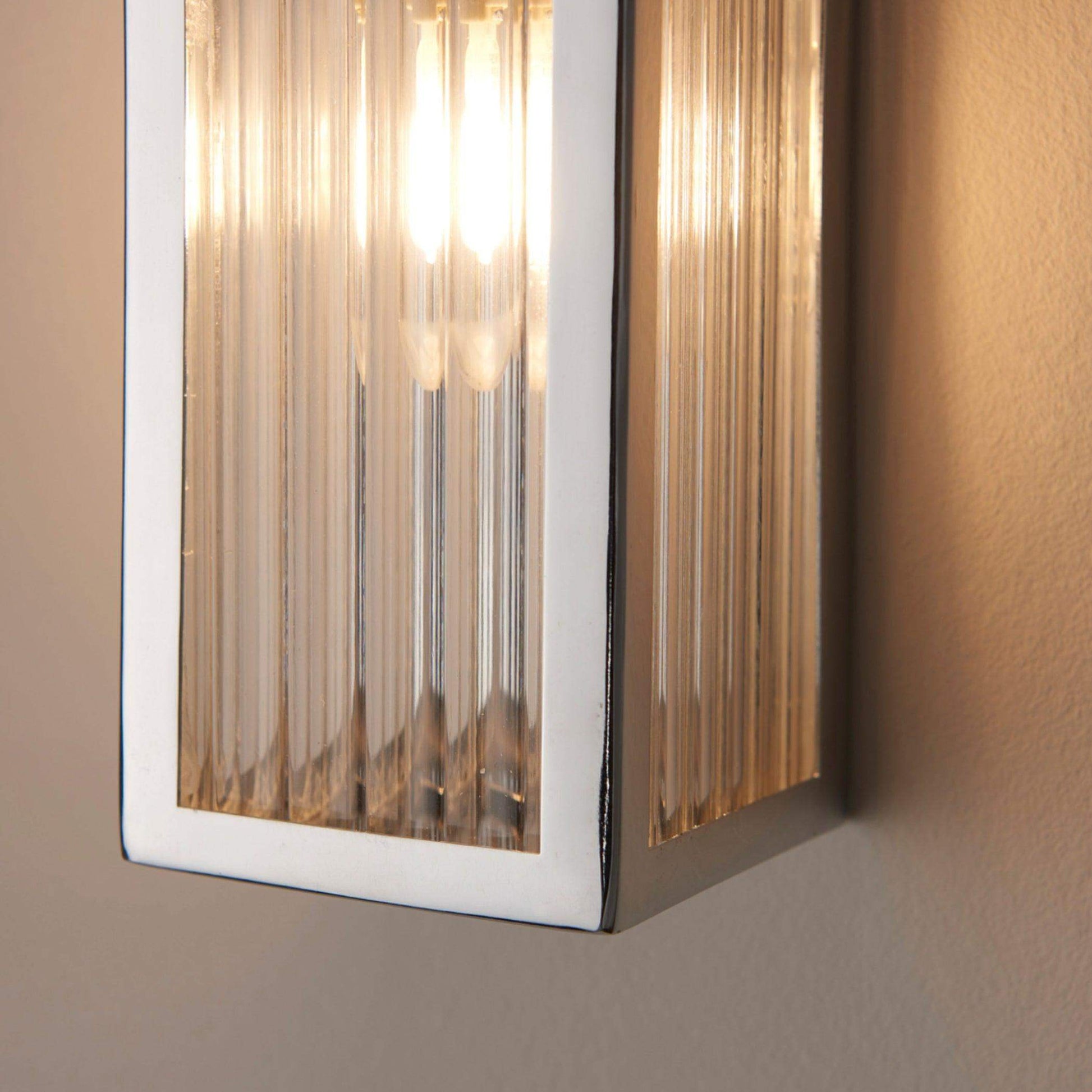 Ridged Glass Chrome Bathroom Wall Light - The Farthing