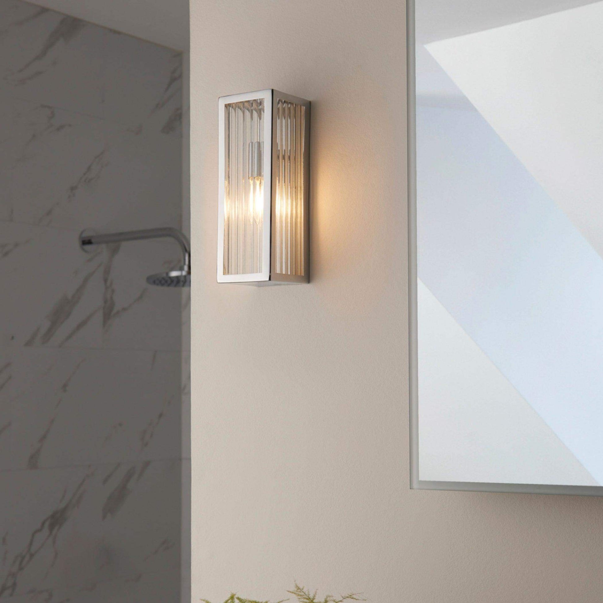 Ridged Glass Chrome Bathroom Wall Light - The Farthing