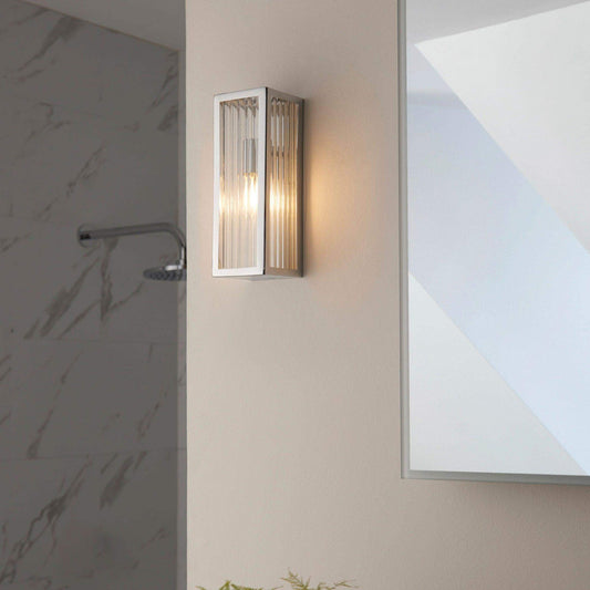 Ridged Glass Chrome Bathroom Wall Light - The Farthing